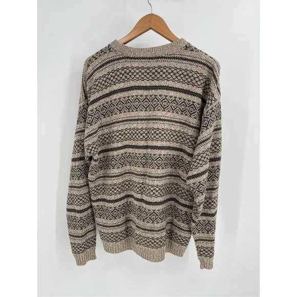 Bill Blass Sweater Men Large Beige Tan Fair Isle Pullover Crewneck Cotton Blend - Picture 9 of 13